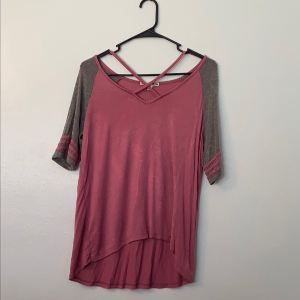 Pink and gray casual shirt.